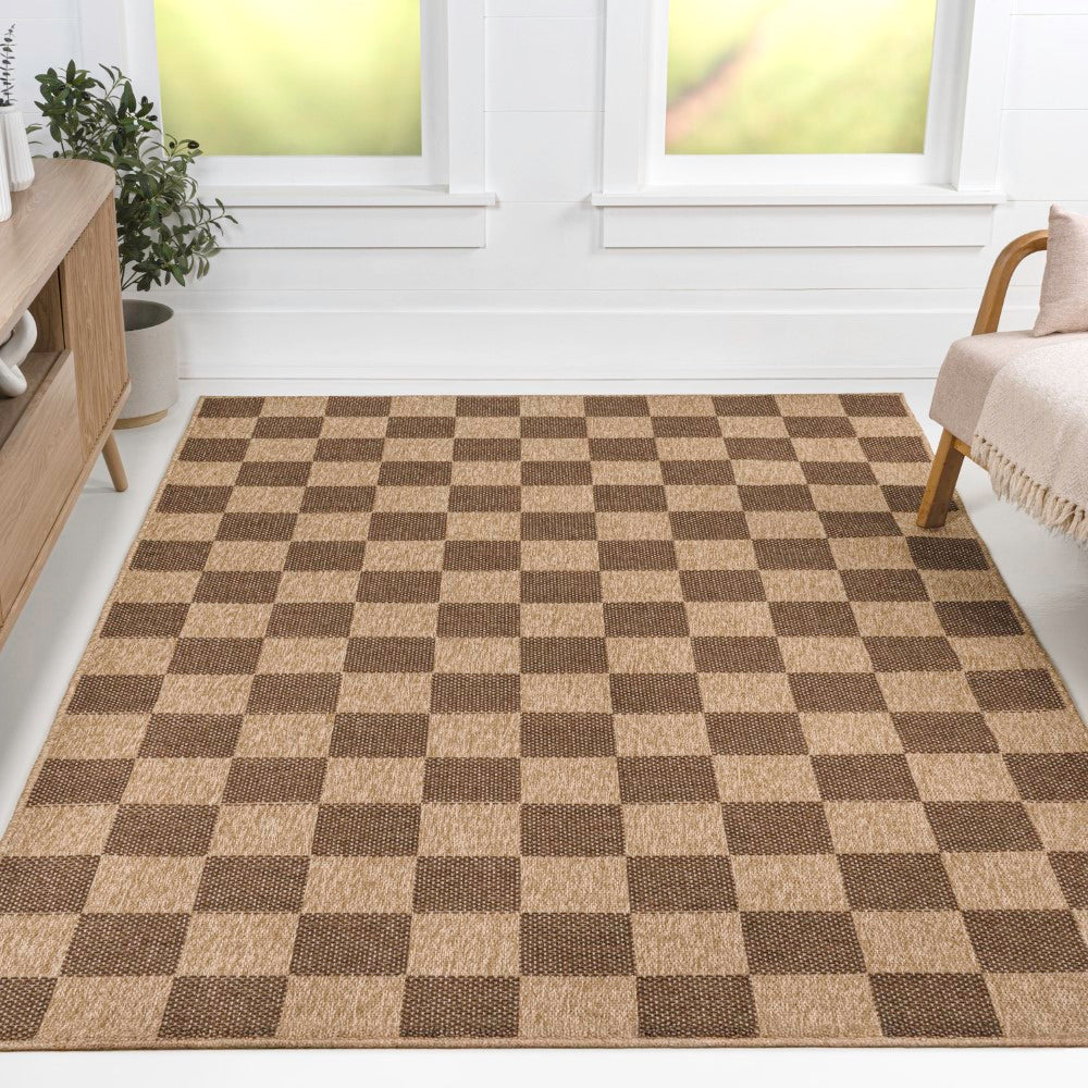 Fluvia Easy Jute Geometric Boho Checker Weave Area Rug