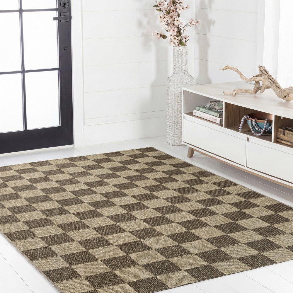 Fluvia Easy Jute Geometric Boho Checker Weave Area Rug