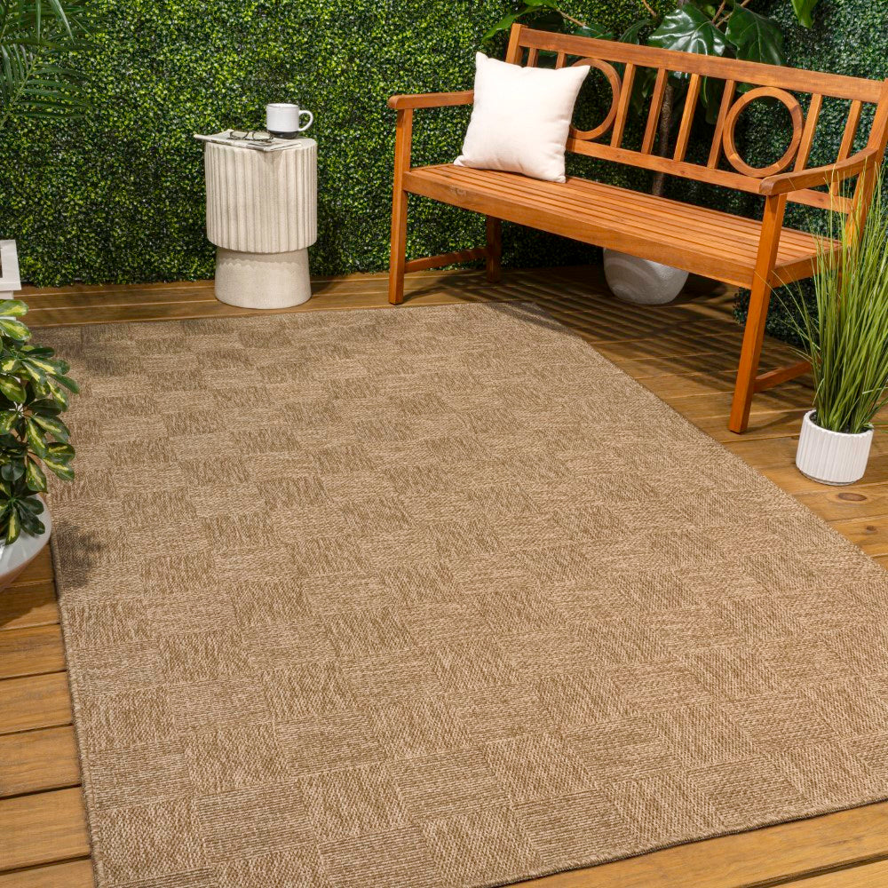 Fluvia Easy Jute Geometric Boho Checker Weave Area Rug