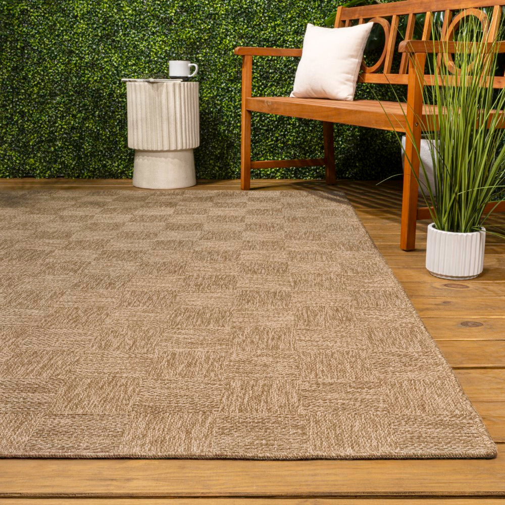 Fluvia Easy Jute Geometric Boho Checker Weave Area Rug