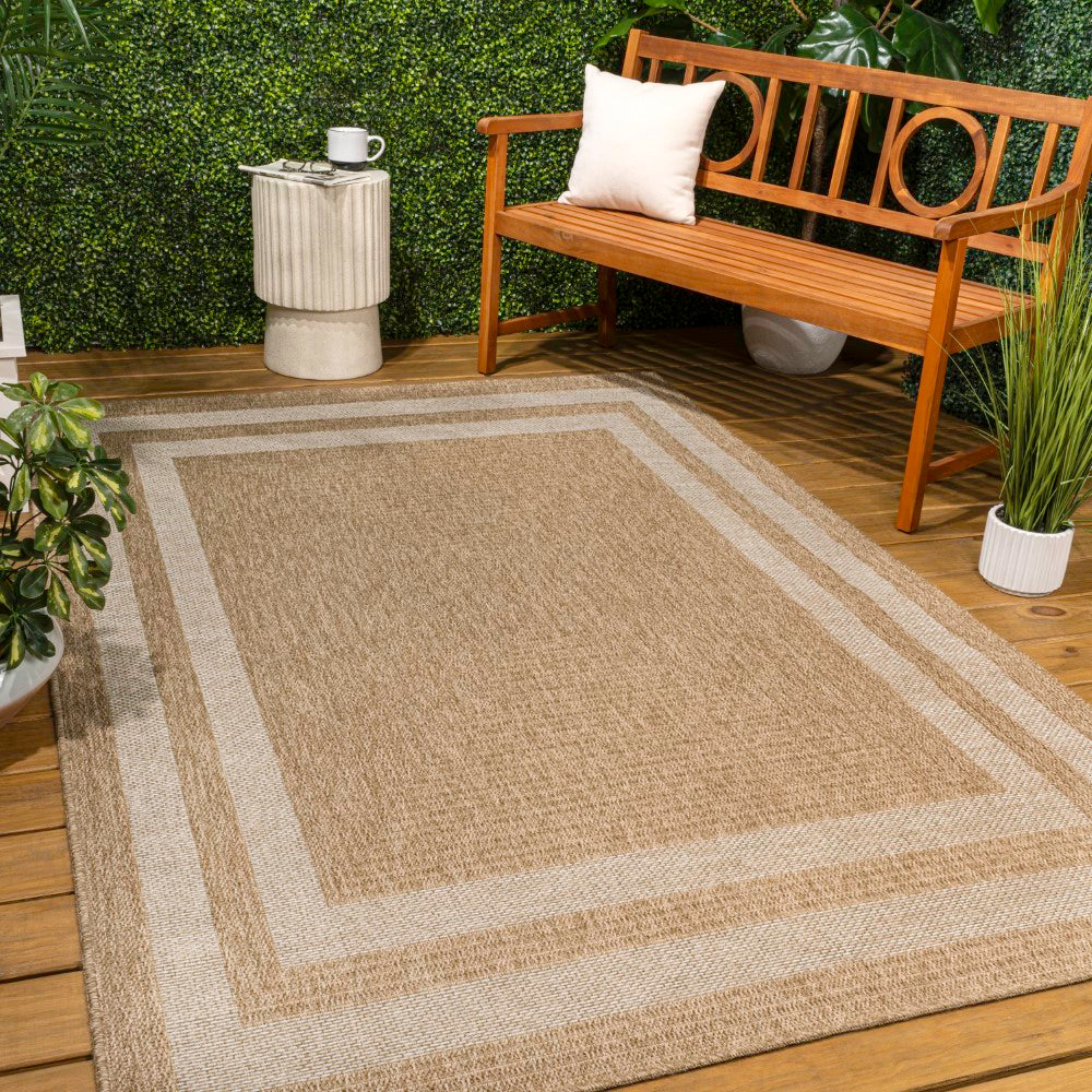Valcero Easy Jute Minimalist Boho Inset Border Area Rug