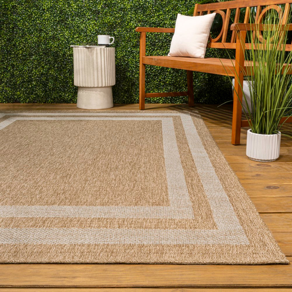 Valcero Easy Jute Minimalist Boho Inset Border Area Rug