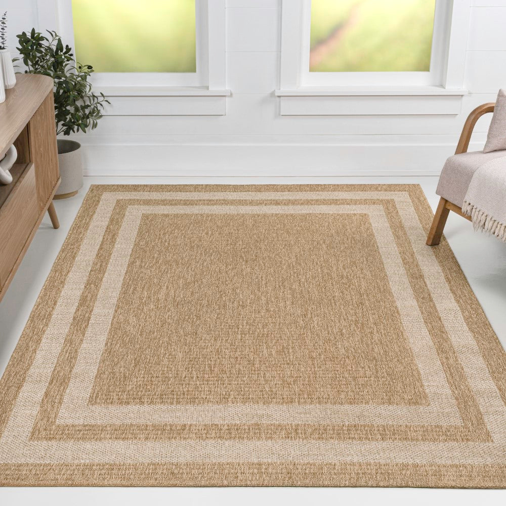 Valcero Easy Jute Minimalist Boho Inset Border Area Rug