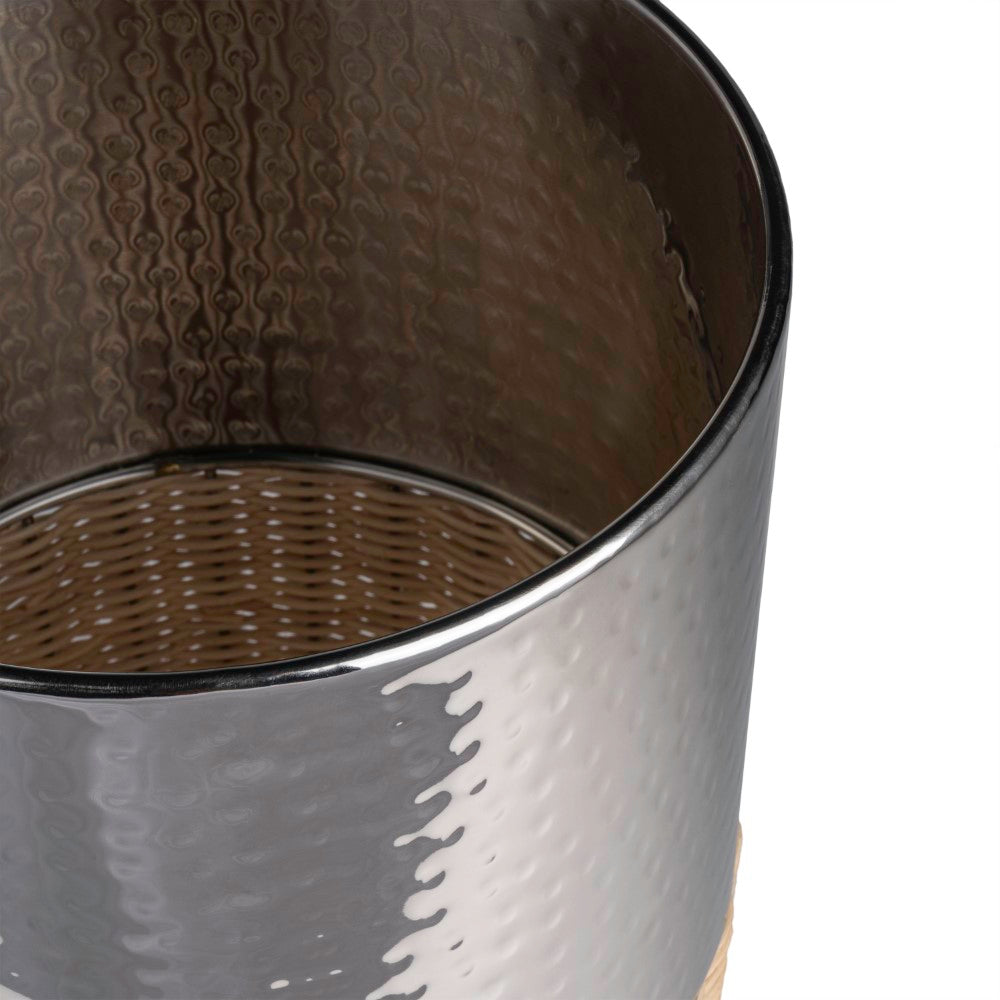 Asher Modern 4.13-Gallon 2-Tone Faux Wicker/Metal Cylinder Waste Basket