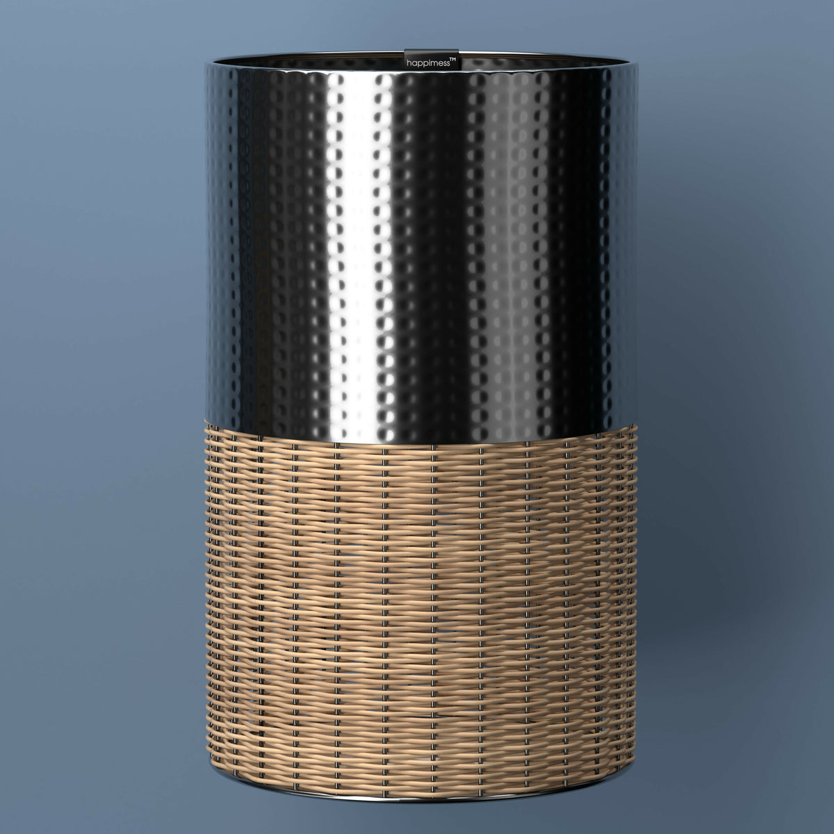 Asher Modern 4.13-Gallon 2-Tone Faux Wicker/Metal Cylinder Waste Basket