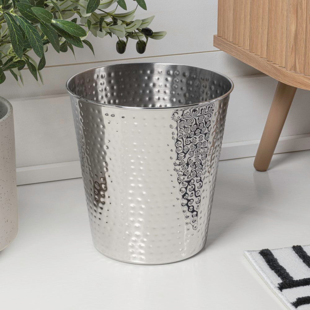 Axel Modern Minimalist Hammered Steel 2-Gallon Wastebasket