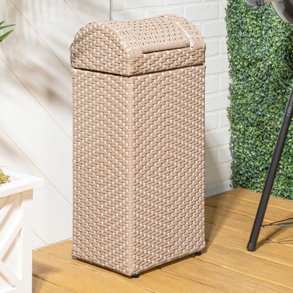 Connie 14.27-Gallon All-Weather Wicker/Metal Swing Top Hideaway Outdoor Trash Can