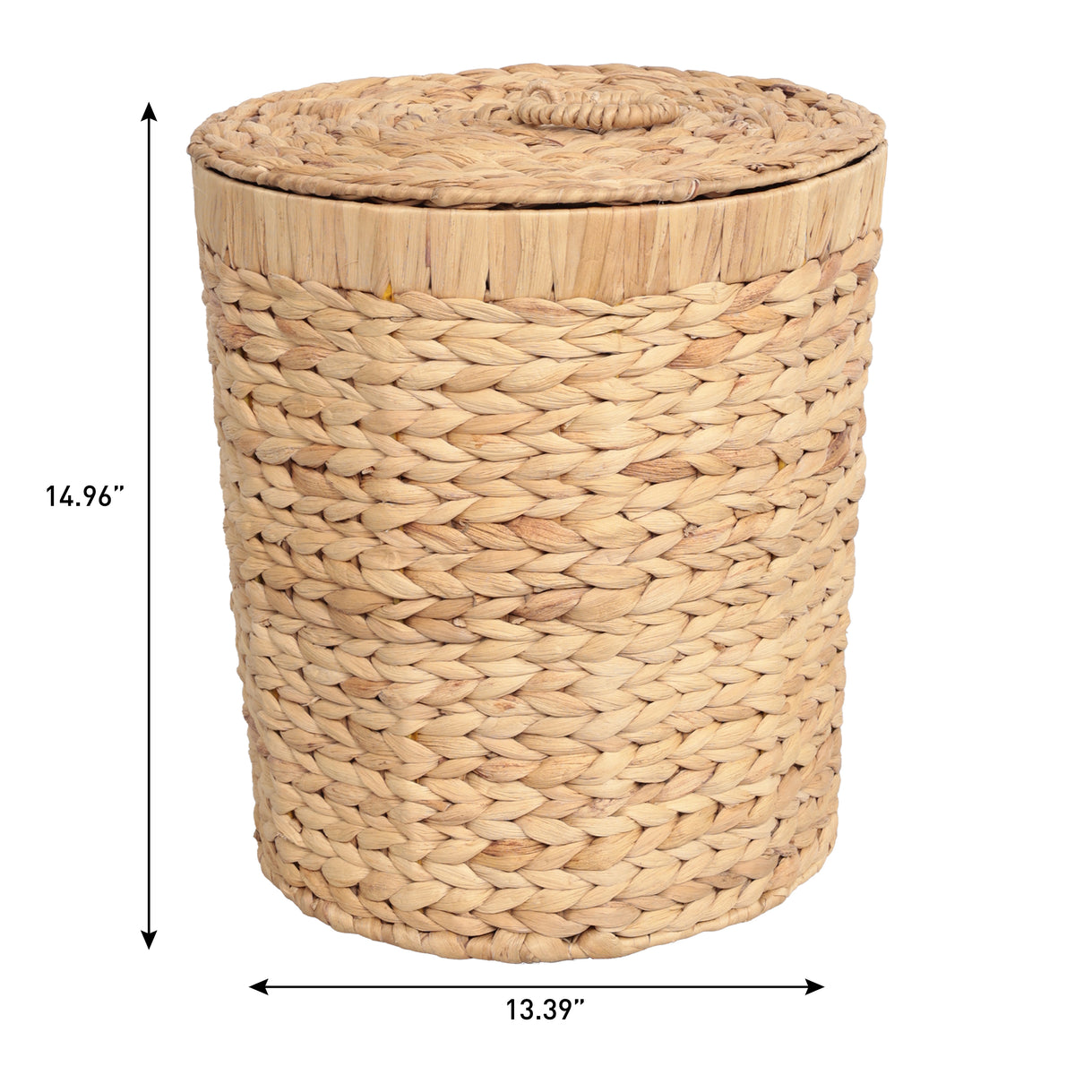 Timbera Coastal Bohemian Handwoven Water Hyacinth 5.7-Gallon Tapered Round Wicker Watebasket with Lid