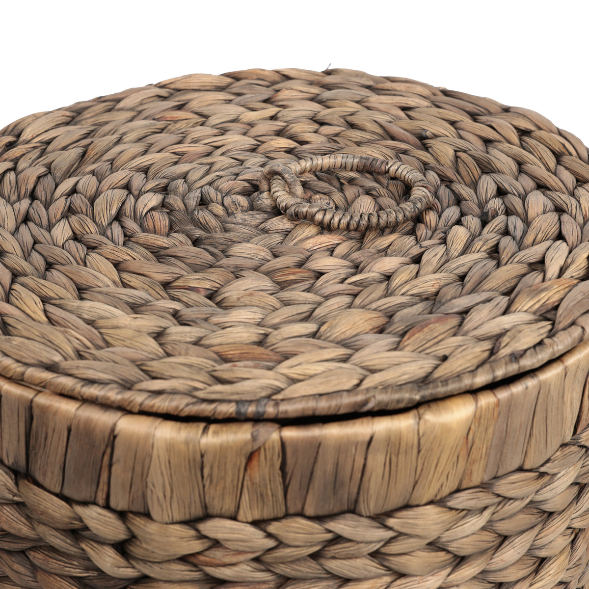 Timbera Coastal Bohemian Handwoven Water Hyacinth 5.7-Gallon Tapered Round Wicker Watebasket with Lid