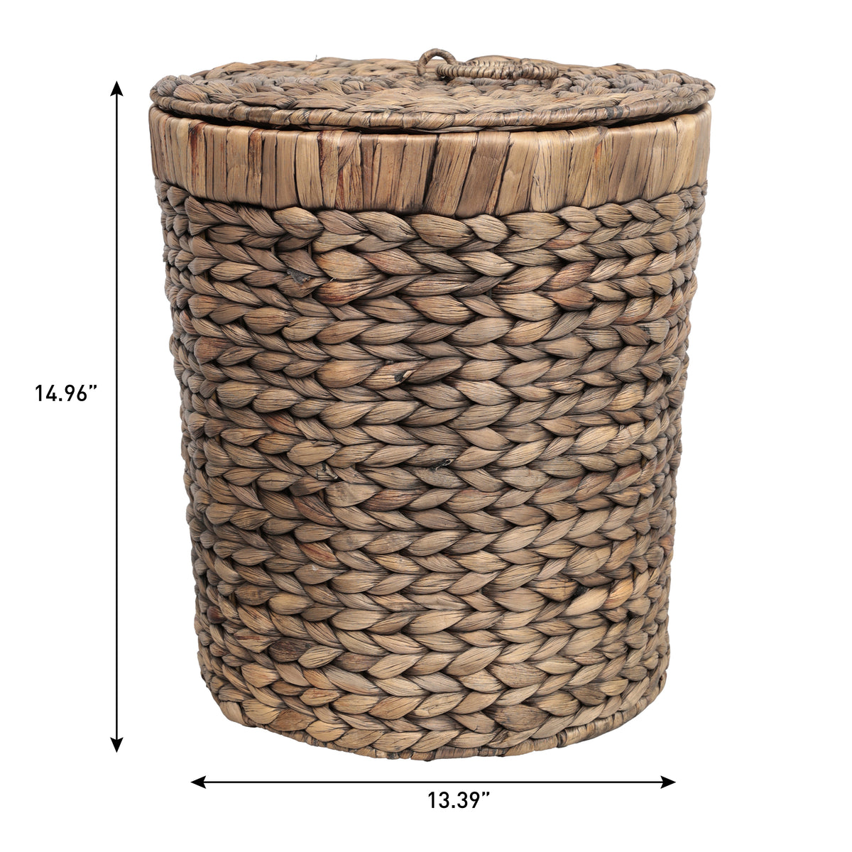 Timbera Coastal Bohemian Handwoven Water Hyacinth 5.7-Gallon Tapered Round Wicker Watebasket with Lid