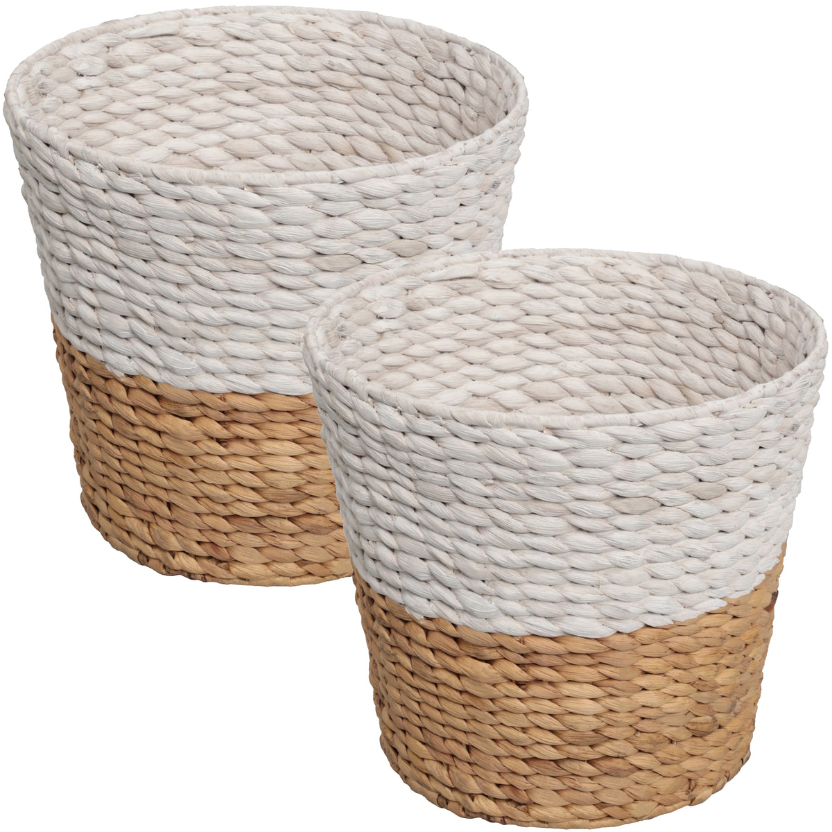Granivox Contemporary Bohemian Two-Tone Handwoven Water Hyacinth 3.1-Gallon Tapered Round Wicker Watebasket