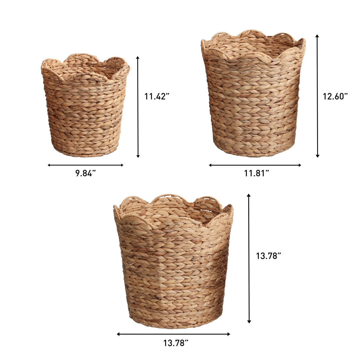 Loka Bohemian Farmhouse Handwoven Water Hyacinth Scalloped Edge Nesting Baskets