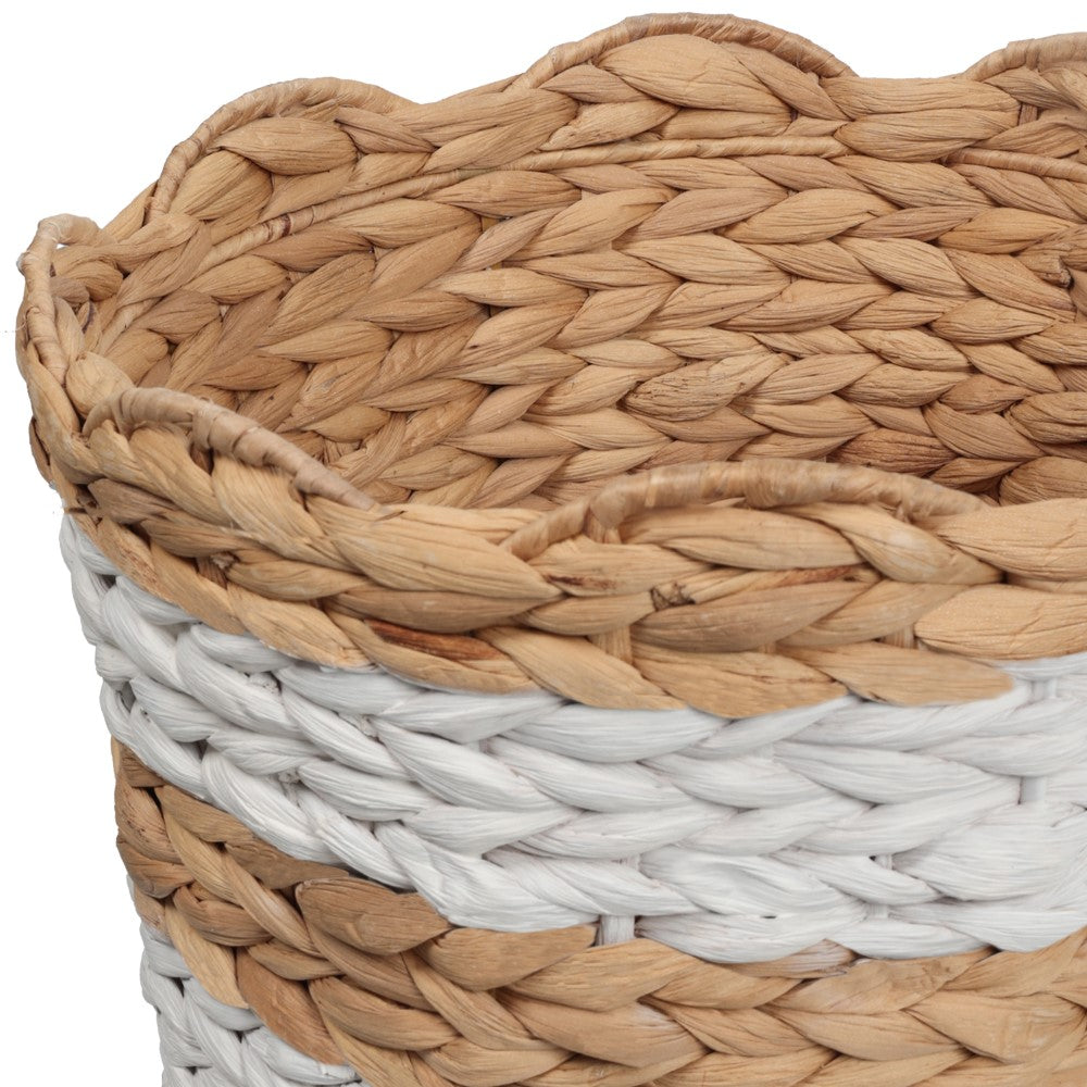 Loka Bohemian Farmhouse Handwoven Water Hyacinth Scalloped Edge Nesting Baskets