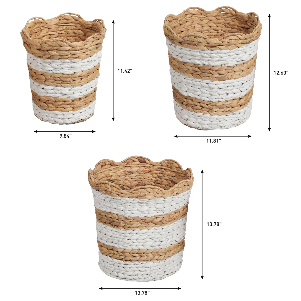 Loka Bohemian Farmhouse Handwoven Water Hyacinth Scalloped Edge Nesting Baskets