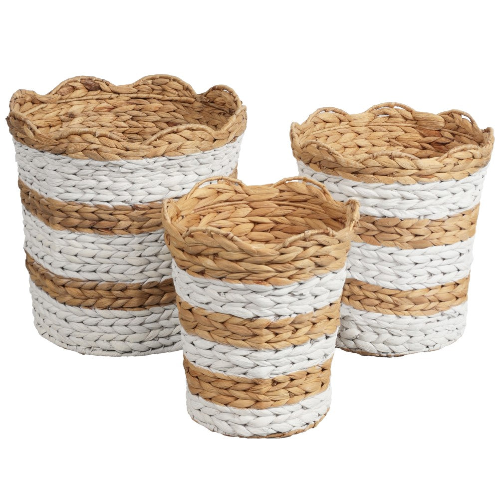 Loka Bohemian Farmhouse Handwoven Water Hyacinth Scalloped Edge Nesting Baskets