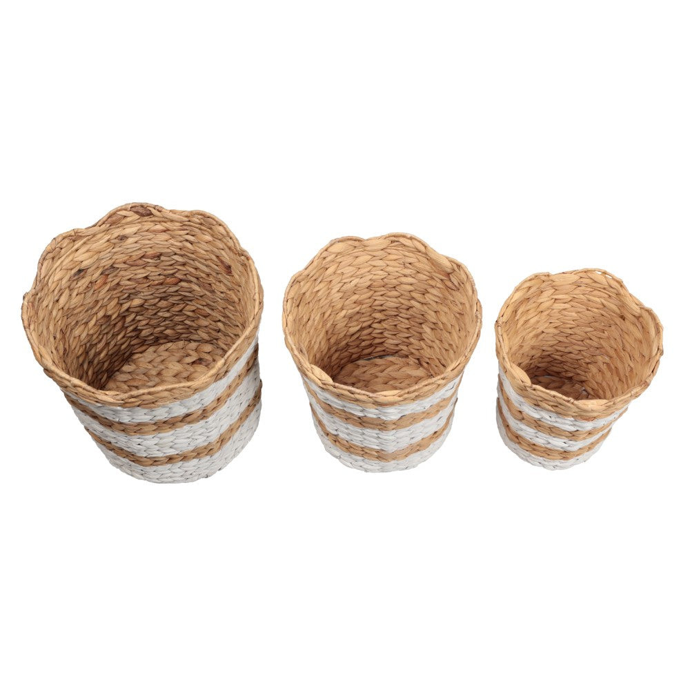 Loka Bohemian Farmhouse Handwoven Water Hyacinth Scalloped Edge Nesting Baskets