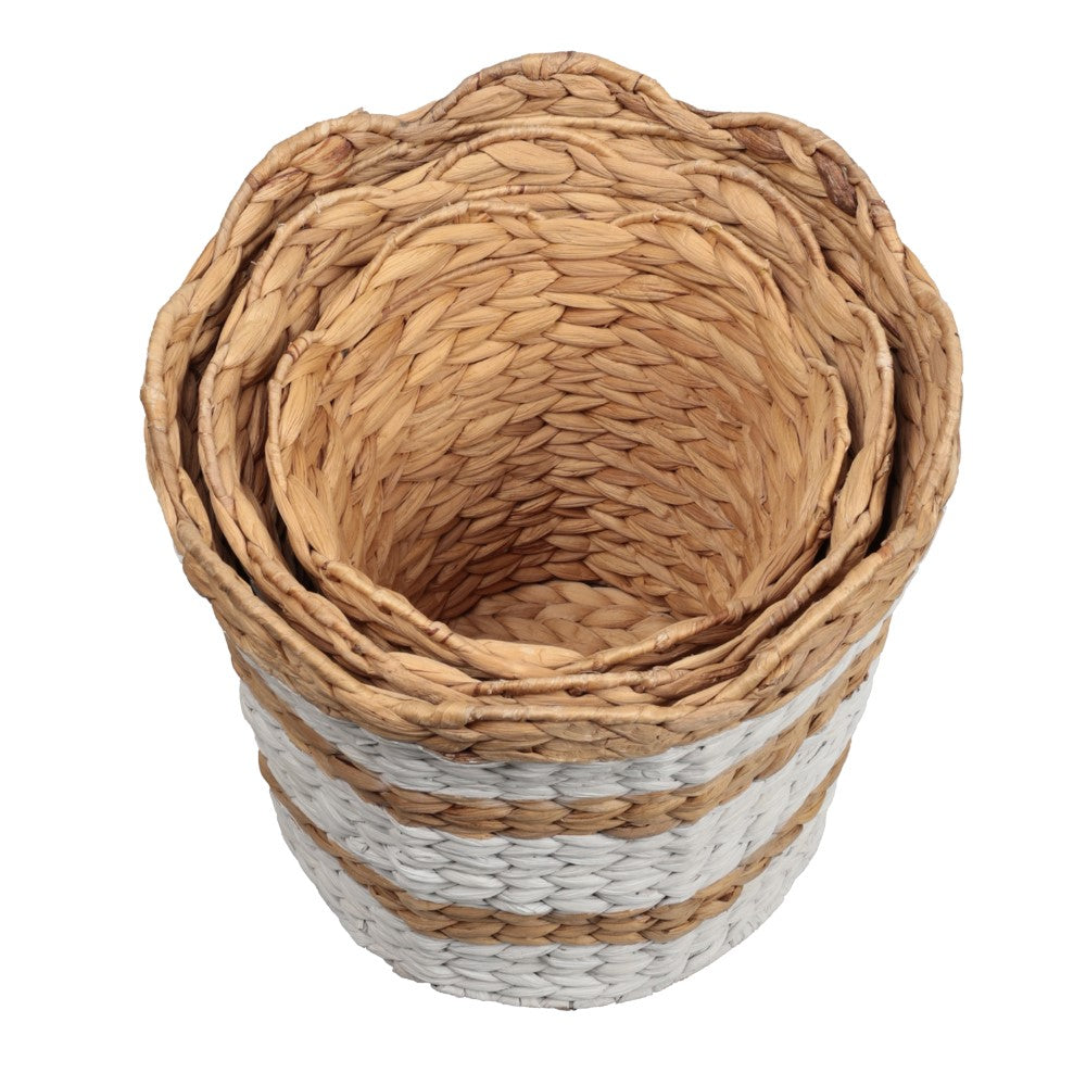 Loka Bohemian Farmhouse Handwoven Water Hyacinth Scalloped Edge Nesting Baskets