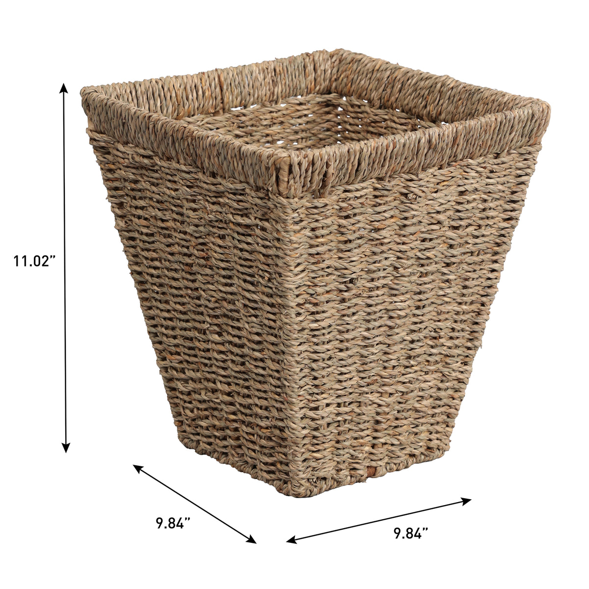 Cliffora Rustic Bohemian Handwoven Seagrass 2.3-Gallon Tapered Square Wicker Watebasket