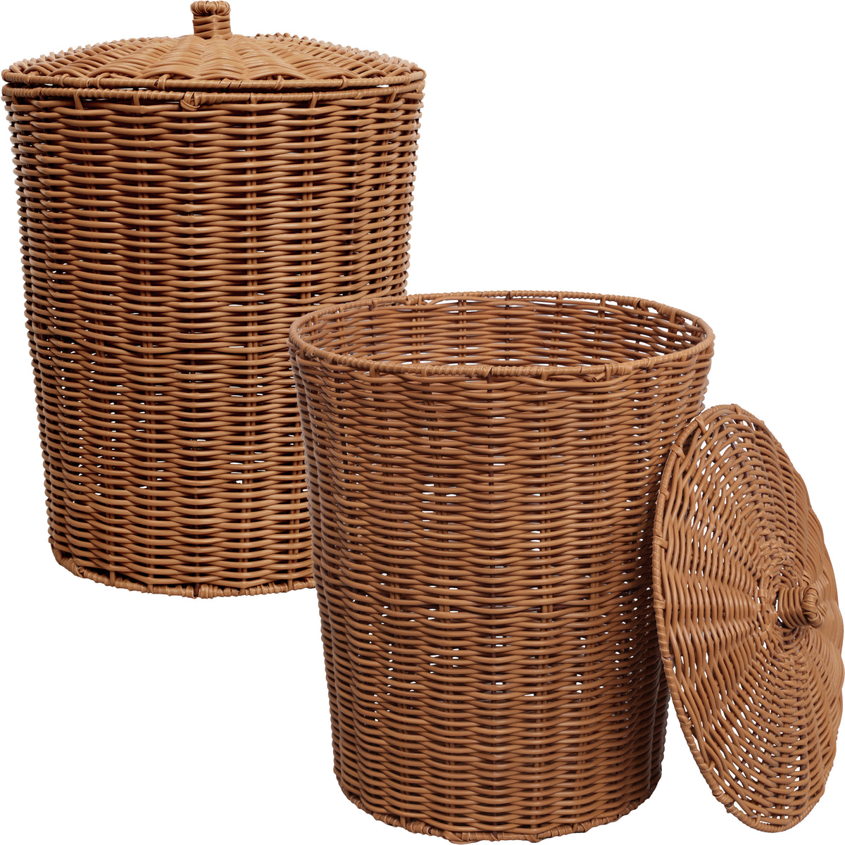 Valarock Coastal Contemporary Resin 4.7-Gallon Tapered Round Wicker Watebasket with Lid