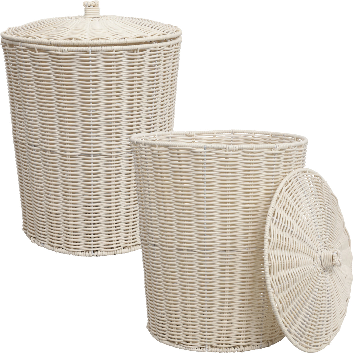 Valarock Coastal Contemporary Resin 4.7-Gallon Tapered Round Wicker Watebasket with Lid