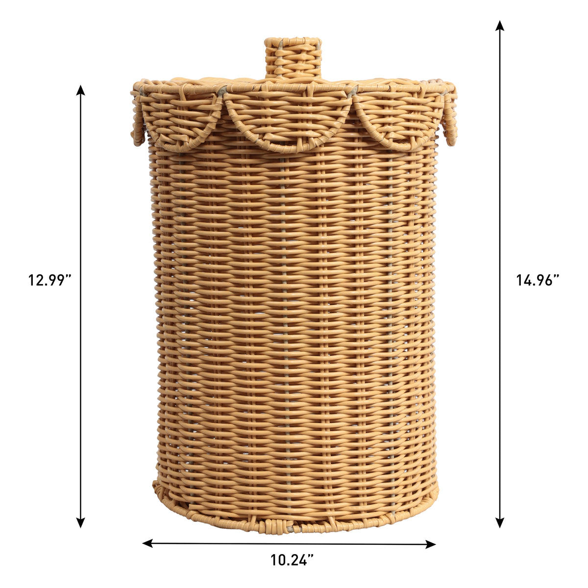 Solwyn Modern Bohemian Resin 2.9-Gallon Cylinder Wicker Watebasket with Scalloped Lid