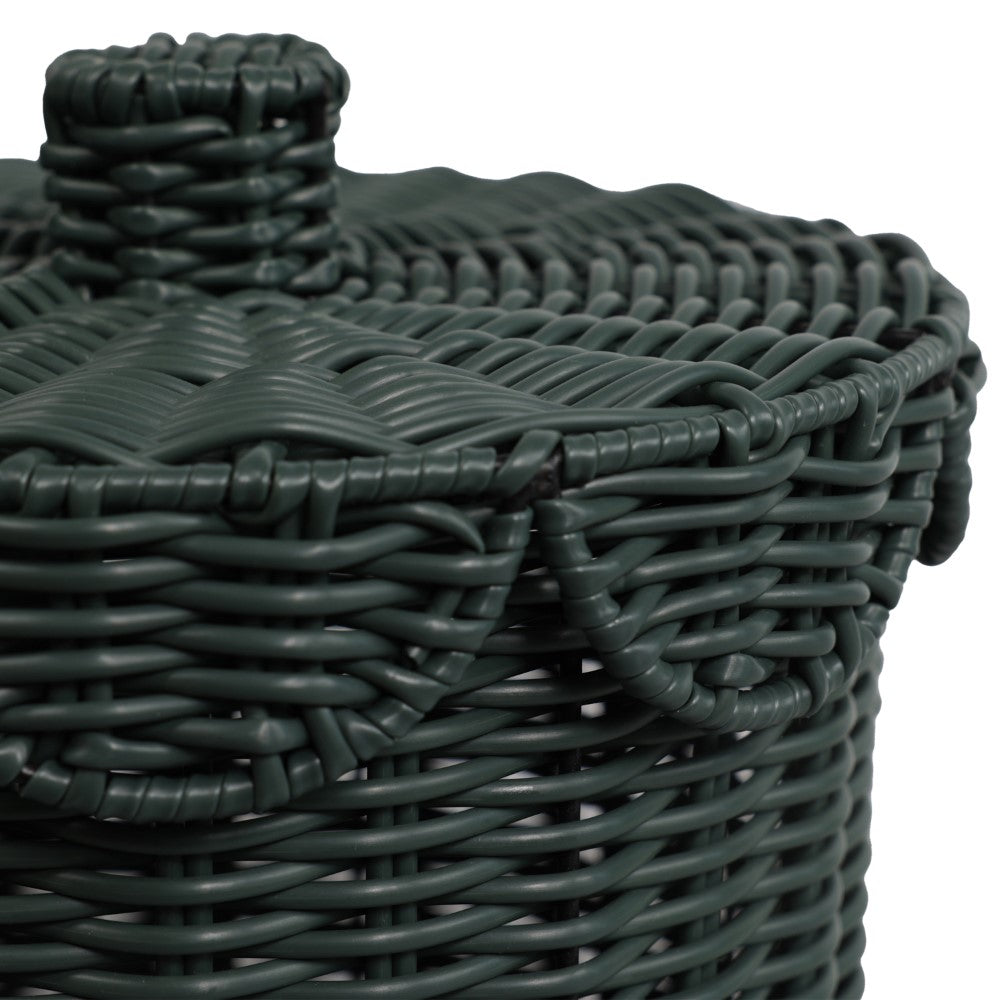 Solwyn Modern Bohemian Resin 2.9-Gallon Cylinder Wicker Watebasket with Scalloped Lid