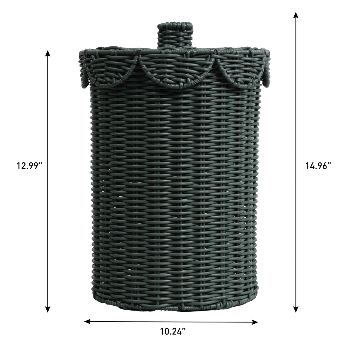 Solwyn Modern Bohemian Resin 2.9-Gallon Cylinder Wicker Watebasket with Scalloped Lid