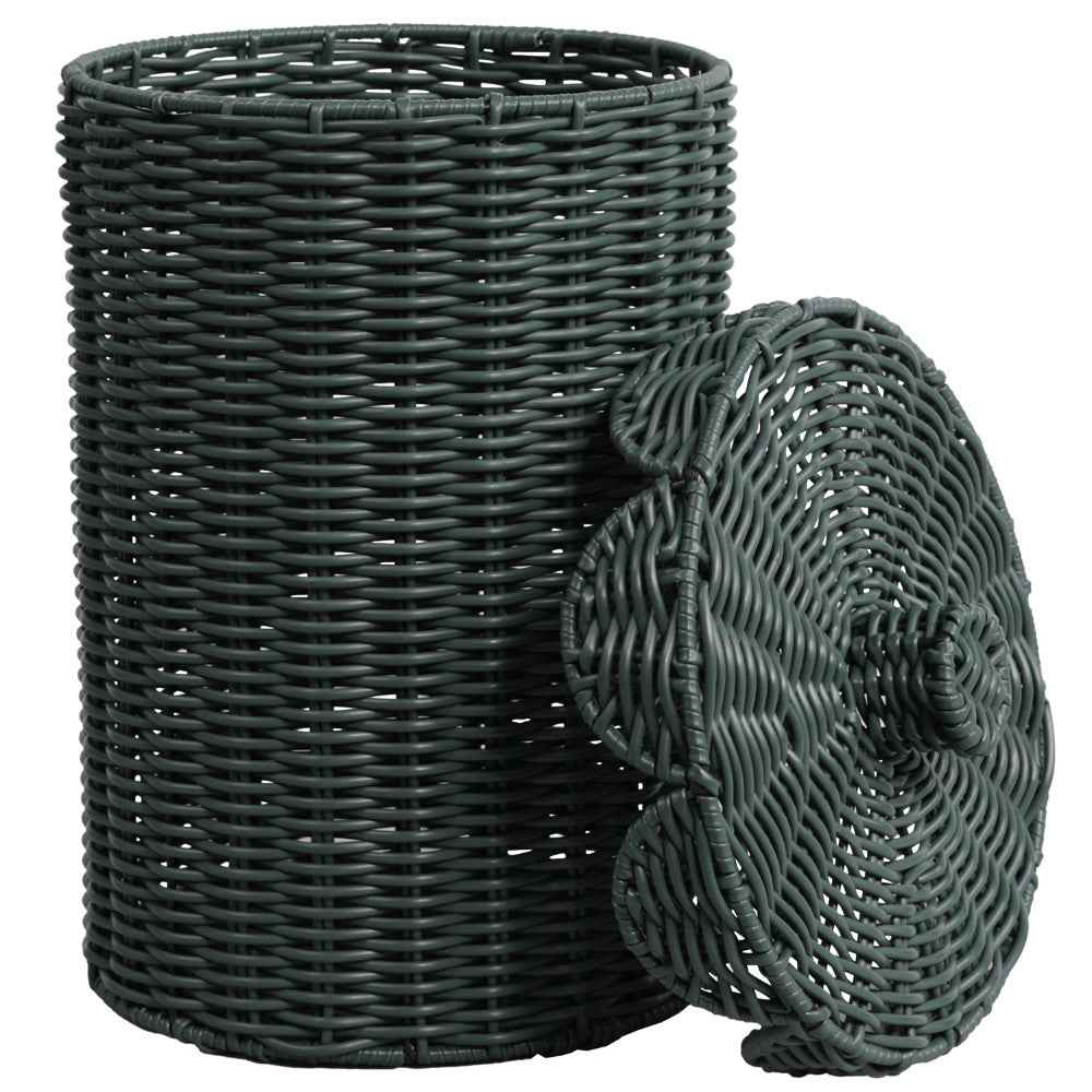 Solwyn Modern Bohemian Resin 2.9-Gallon Cylinder Wicker Watebasket with Scalloped Lid