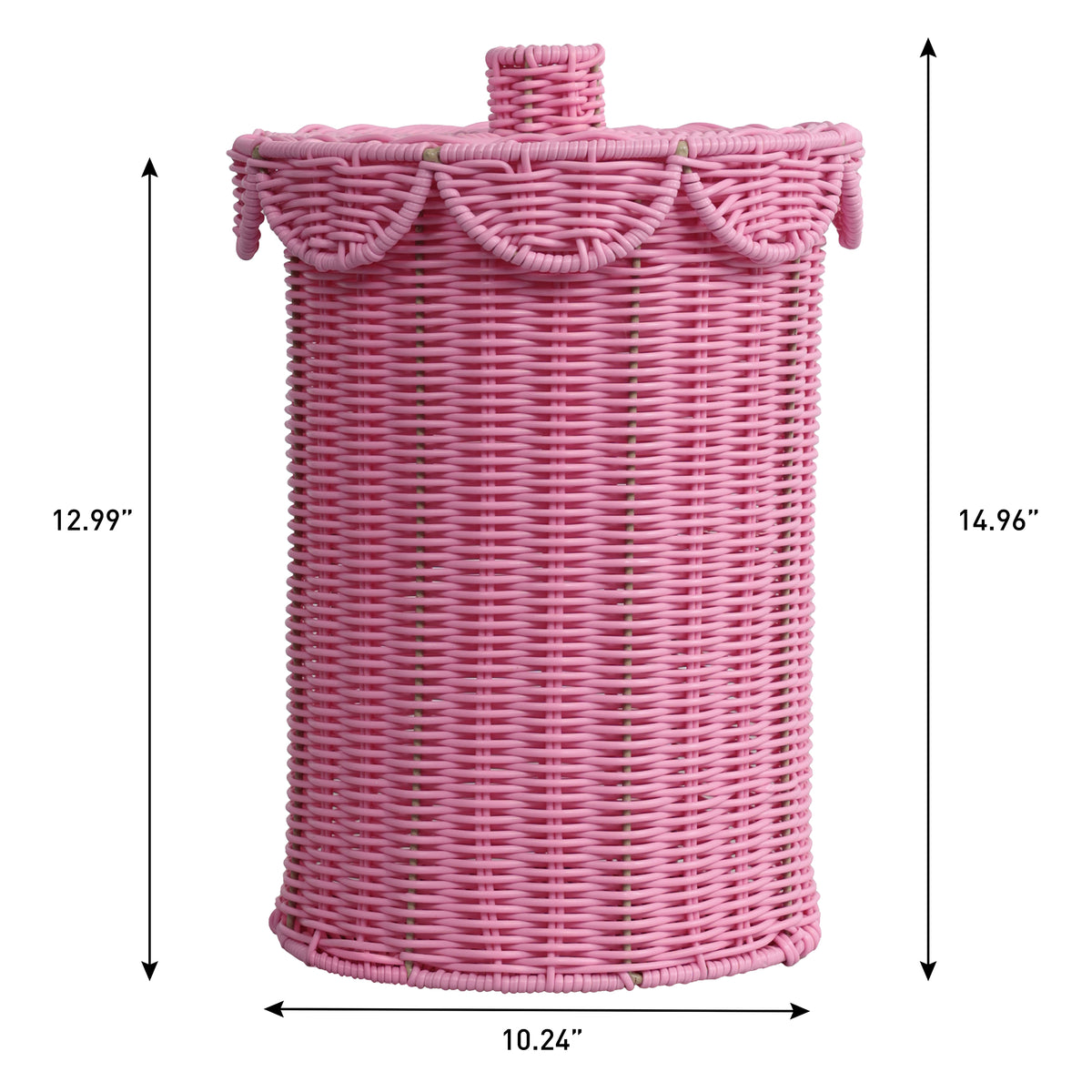 Solwyn Modern Bohemian Resin 2.9-Gallon Cylinder Wicker Watebasket with Scalloped Lid