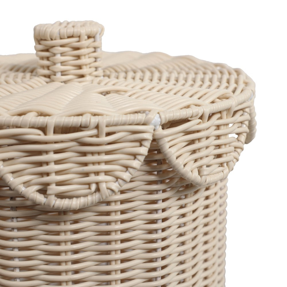 Solwyn Modern Bohemian Resin 2.9-Gallon Cylinder Wicker Watebasket with Scalloped Lid