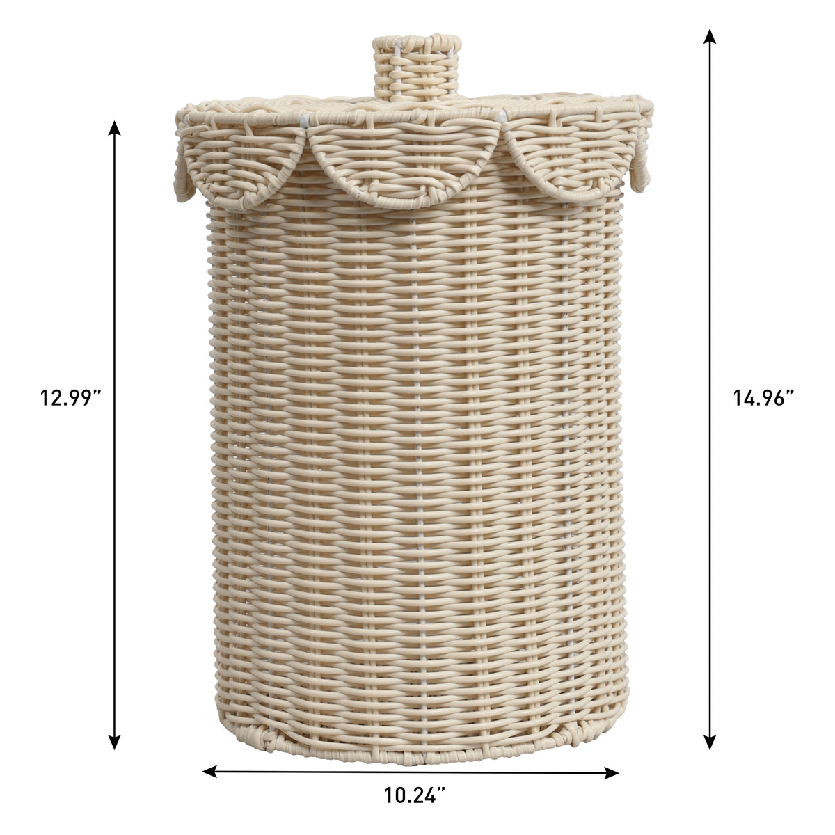 Solwyn Modern Bohemian Resin 2.9-Gallon Cylinder Wicker Watebasket with Scalloped Lid