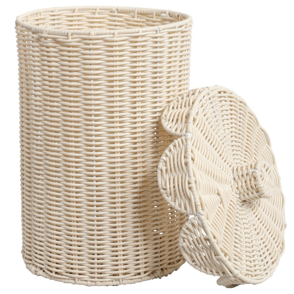 Solwyn Modern Bohemian Resin 2.9-Gallon Cylinder Wicker Watebasket with Scalloped Lid