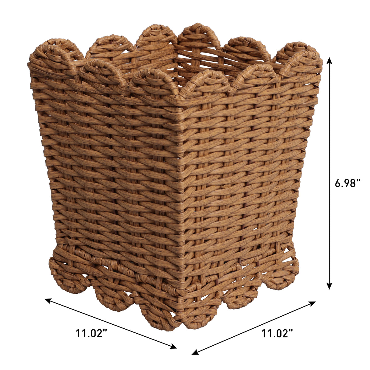 Lunaris Modern Farmhouse Resin 3.3-Gallon Tapered Square Wicker Watebasket with Scalloped Edge