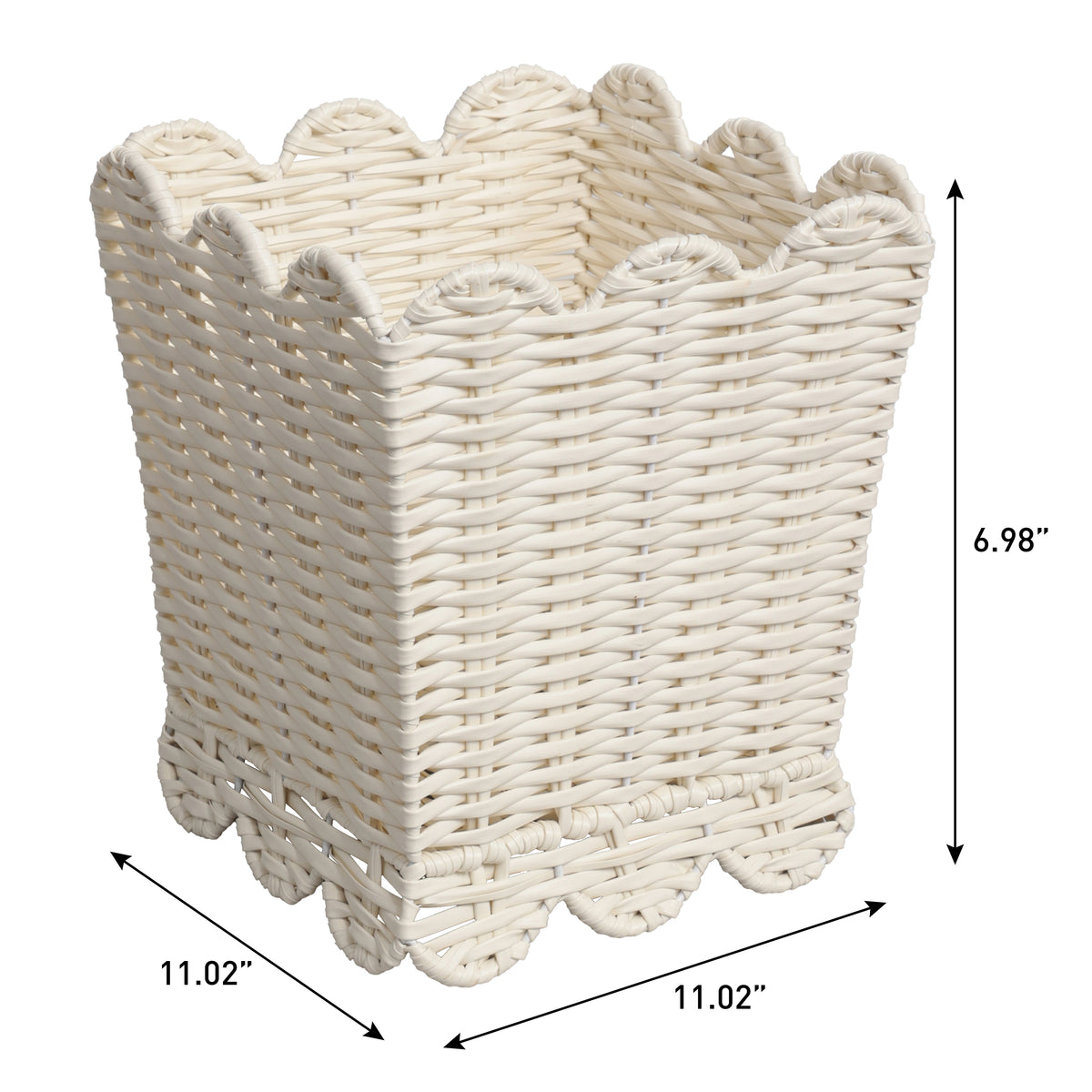 Lunaris Modern Farmhouse Resin 3.3-Gallon Tapered Square Wicker Watebasket with Scalloped Edge