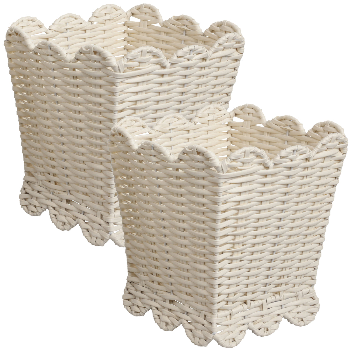 Lunaris Modern Farmhouse Resin 3.3-Gallon Tapered Square Wicker Watebasket with Scalloped Edge