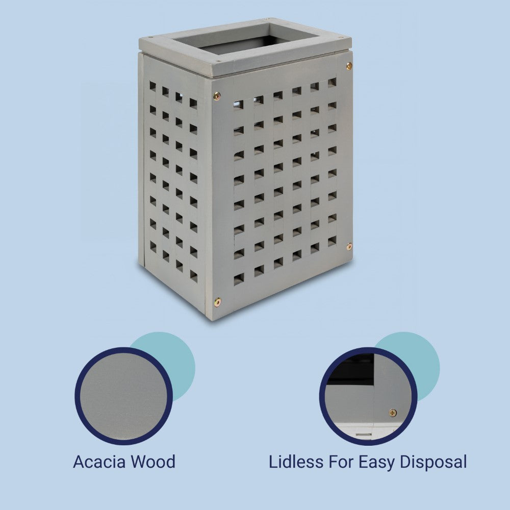 Junie Coastal Farmhouse Handcrafted Acacia Wood Indoor/Outdoor 2.7-Gallon Rectangular Grid Wastebasket
