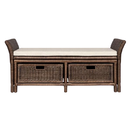 Tropic 52" 2 Drawer Wicker Storage Bench wih Linen Cushion