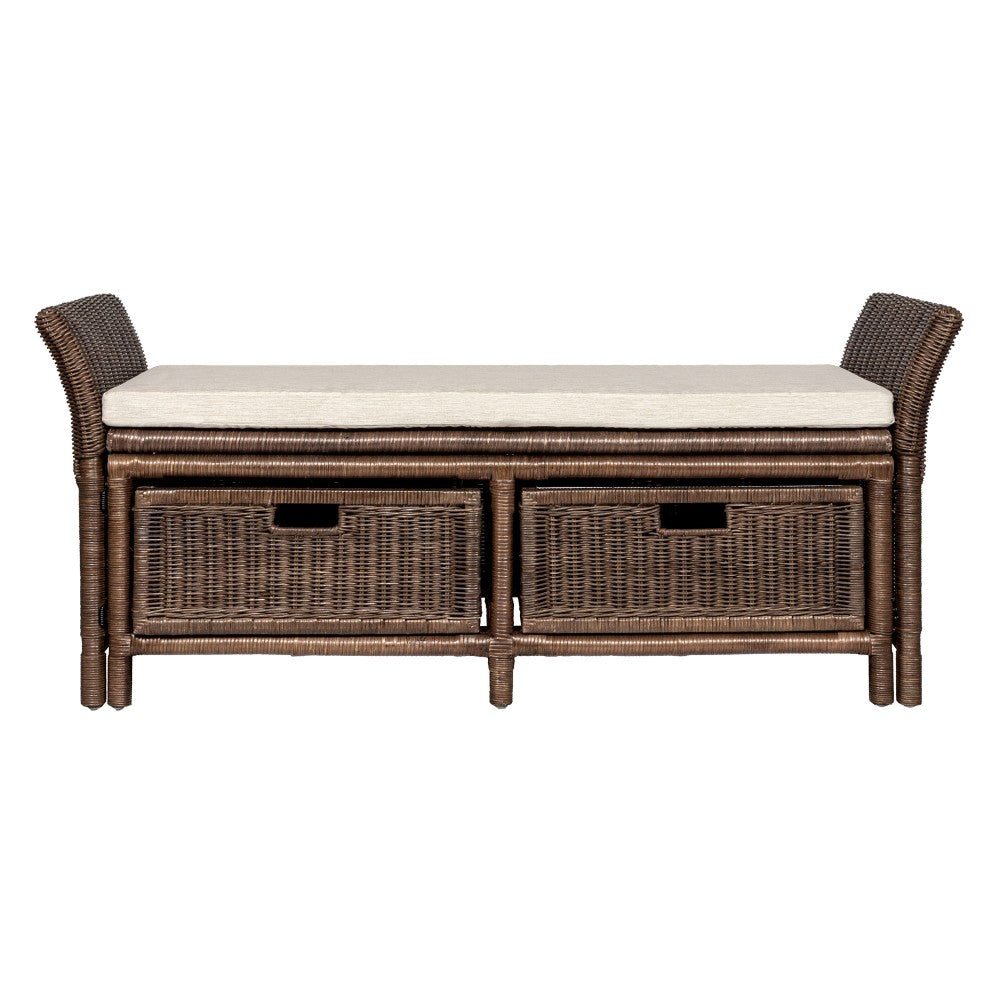 Tropic 52" 2 Drawer Wicker Storage Bench wih Linen Cushion
