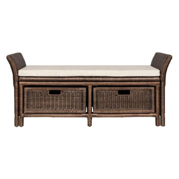 Tropic 52" 2 Drawer Wicker Storage Bench wih Linen Cushion