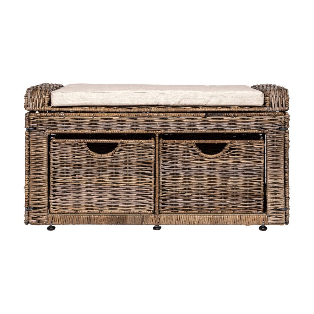 Palermo 34.50" 2 Drawer Wicker Storage Bench