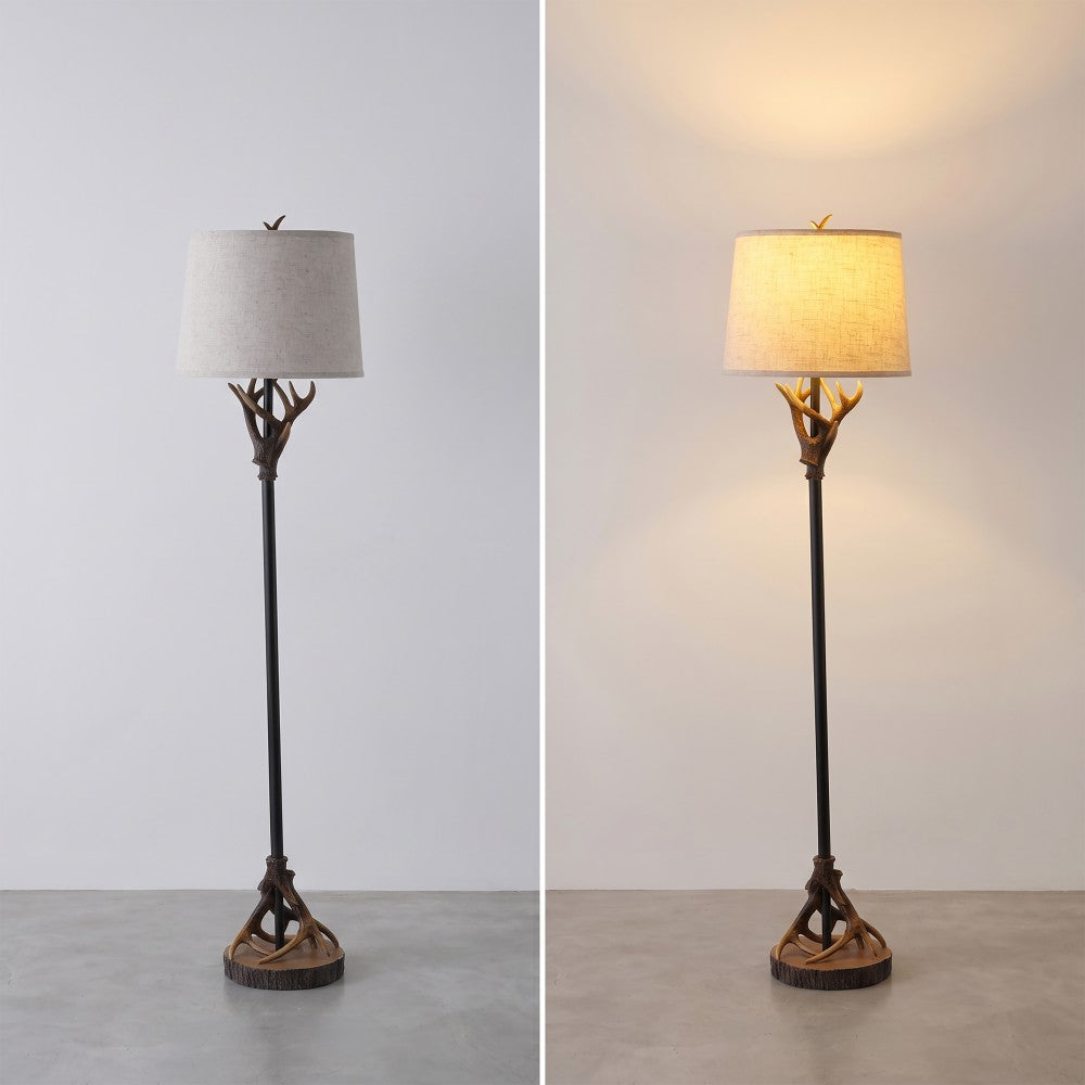 Highland 61 in. Rustic Lodge Faux Antler Resin/Metal LED Floor Lamp