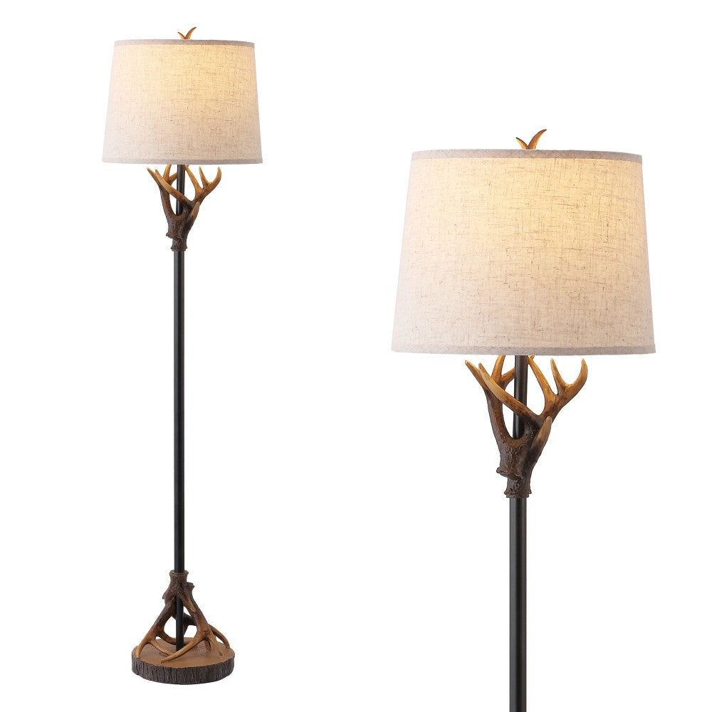 Highland 61 in. Rustic Lodge Faux Antler Resin/Metal LED Floor Lamp