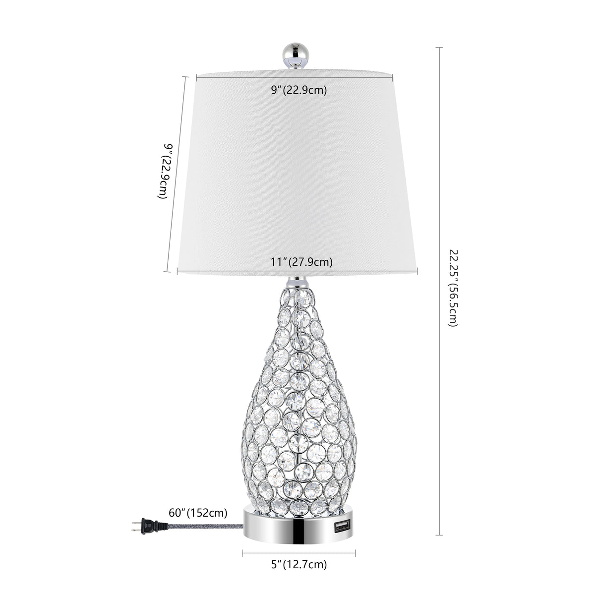 Bentz 22.25" Midcentury Modern Iron LED Table Lamp with USB Charging Port Set 2