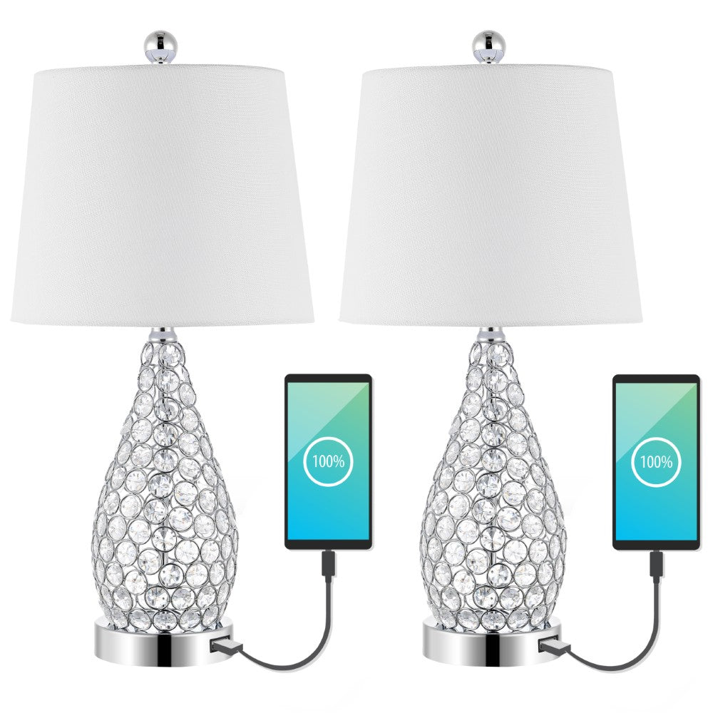 Bentz 22.25" Midcentury Modern Iron LED Table Lamp with USB Charging Port Set 2