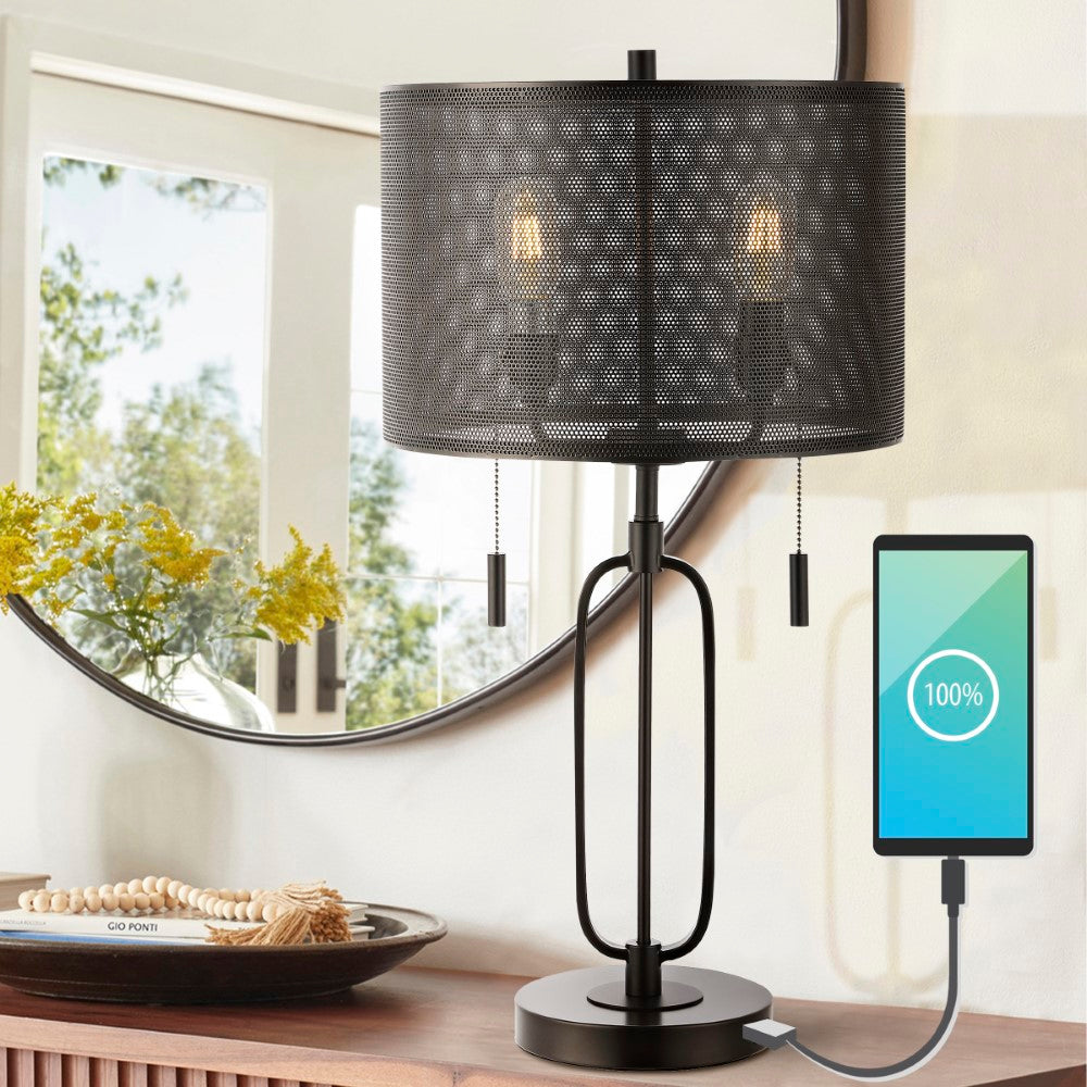 Dayn 27" Industrial Farmhouse Iron LED Table Lamp with USB Charging Port