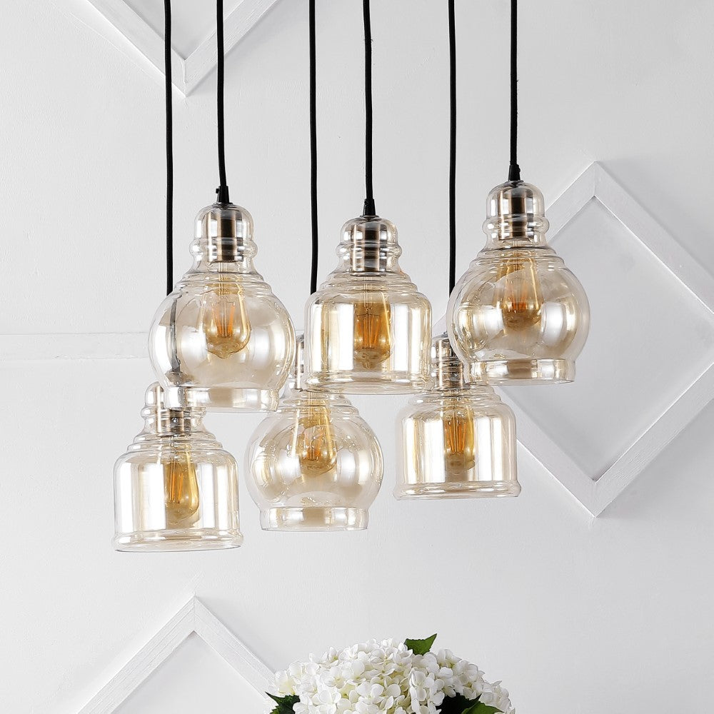 Sydney 18.88" Bohemian Farmhouse Iron/Glass Cluster LED Pendant