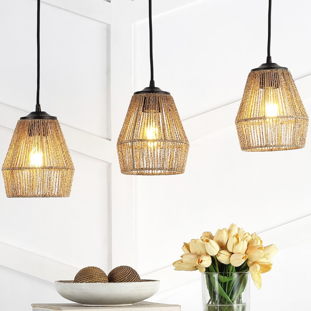 Jeff Island 30" Seagrass/Metal Bohemian Coastal LED Pendant