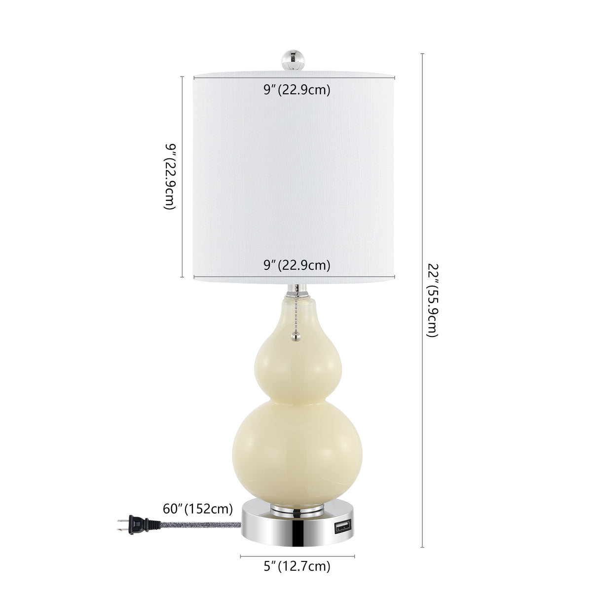 Bonnie 22" Classic Vintage Glass LED Table Lamp with USB Charging Port Set 2