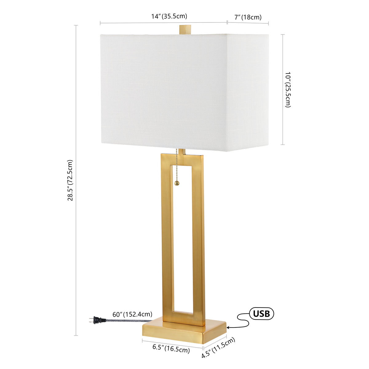 Abner 28.5" Vintage Industrial Iron LED Table Lamp with Pull-Chain and USB Charging Port Set 2