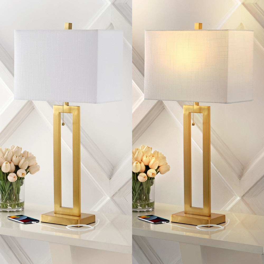Abner 28.5" Vintage Industrial Iron LED Table Lamp with Pull-Chain and USB Charging Port Set 2